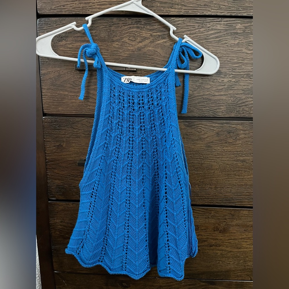 Zara blue high neck crochet top